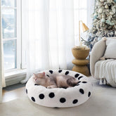 MEWOOFUN Donut Cat Bed For Indoor Cats - 23 Inch Round Washable Pet Bed With Non-Slip Bottom, Plush Fluffy Small Dog Bed For Puppies & Kittens, Black Dot