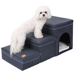 Foldable Dog Stairs With Storage - 3-Level Small To Medium Dog Breed Ramp, Oxford Fabric, Suitable For High Beds And Sofas, Pet Ladder, Dog Stairs