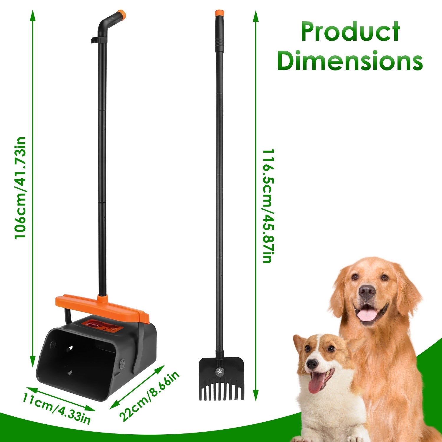 1Set Pooper Scooper Kit Dog Poop Rake & Swiveling Bin Poop Heavy Duty Pick Up Tool With Extra Long Handle 35 Waste Bags Dispenser