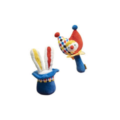 Interactive Plush Dog Toy Bundle, Clown Wobble Hammer & Bunny Squeeze Hat 2-Pack
