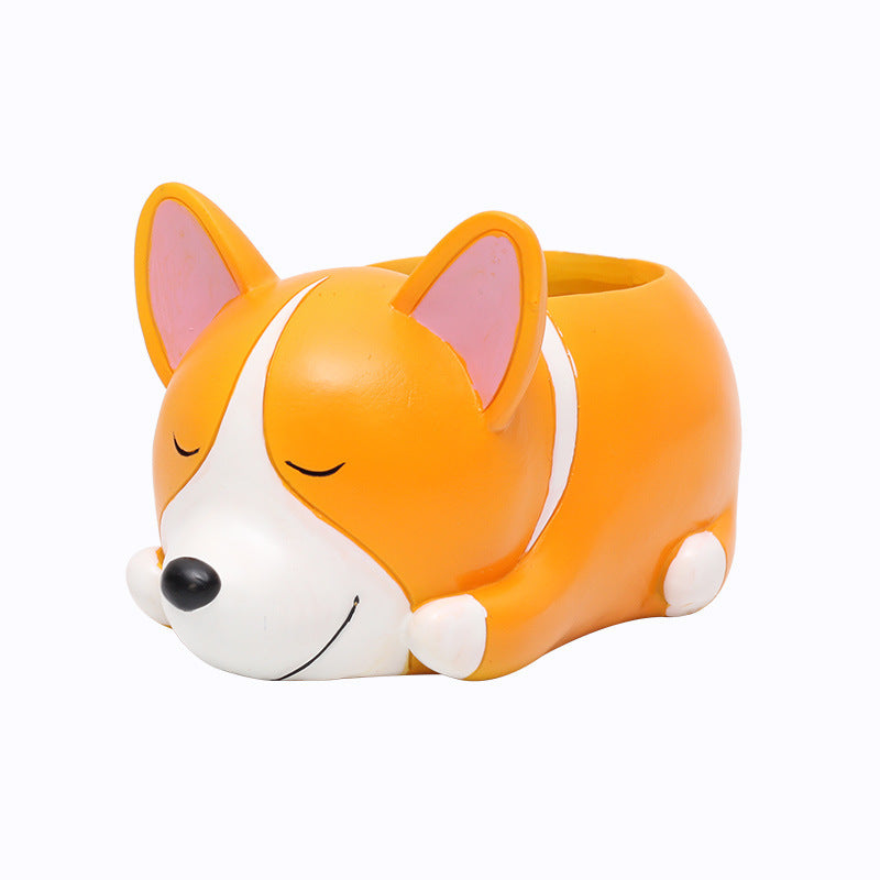 Resin Sleeping Pet Succulent Flower Pot, Desktop Potted Decoration Pendulum