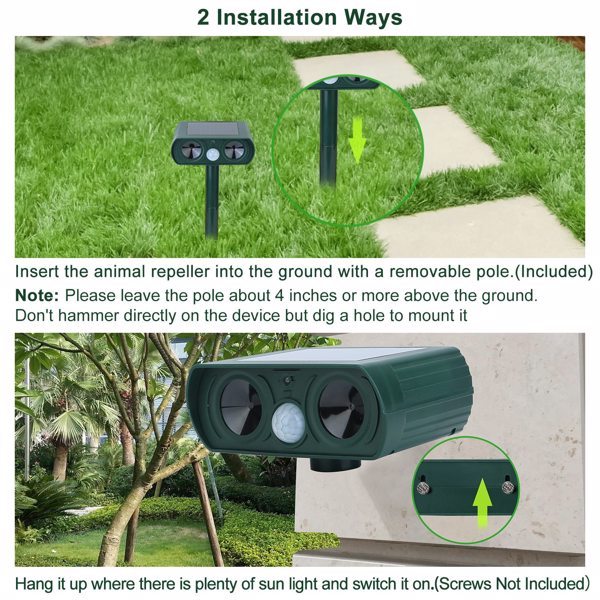 Ultrasonic Animal Repellent Solar Motion Sensor Repellent IPX4 Outdoor Waterproof Type, No Delivery On Weekends