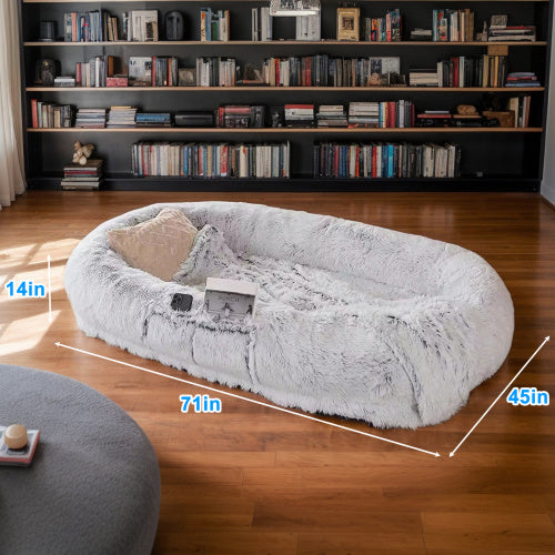 Human Dog Bed, Washable Faux Fur Dog Bed For People Doze Off, Napping Orthopedic Dog Bed,71'x45'x14  Size Fits You And Pets Grey