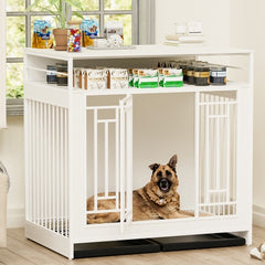 43.3 Inch Large Dog Kennel Furniture, Wooden Kennel With Divider
