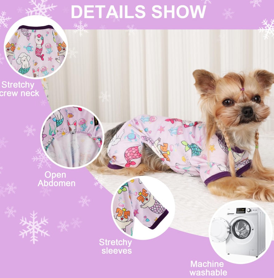 Dog Pajamas Pjs Spring Summer Dog Clothes For Small Dogs Girl Boy, Soft Stretchy Tiny Chihuahua Yorkie Puppy Clothes Doggie Onesies Cat Pet Jammies Outfit, Mermaids