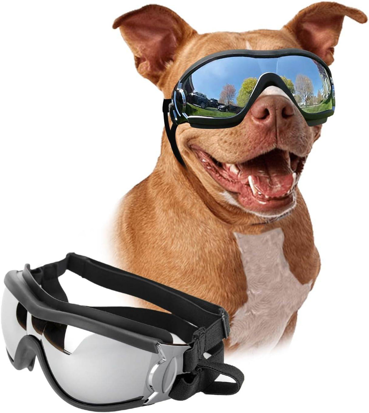 PETLESO Dog Goggles Large Breed, Large Dog Sunglasses Eye Protection for Dogs Windproof Goggles for Medium Large Dog Riding Biking Driving, Black