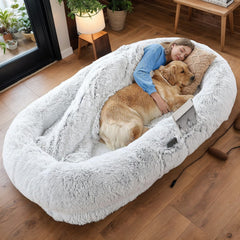 Human Dog Bed, Washable Faux Fur Dog Bed For People Doze Off, Napping Orthopedic Dog Bed,71'x45'x14  Size Fits You And Pets Grey
