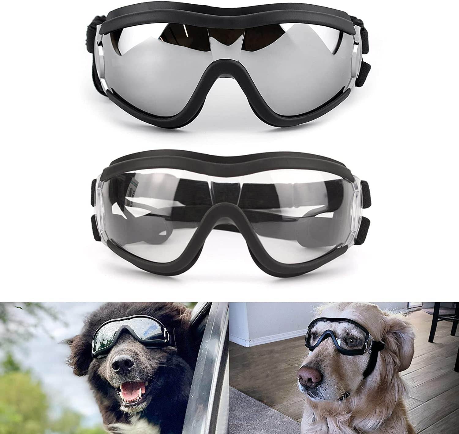 PETLESO Dog Goggles Large Breed, Large Dog Sunglasses Eye Protection for Dogs Windproof Goggles for Medium Large Dog Riding Biking Driving, Black