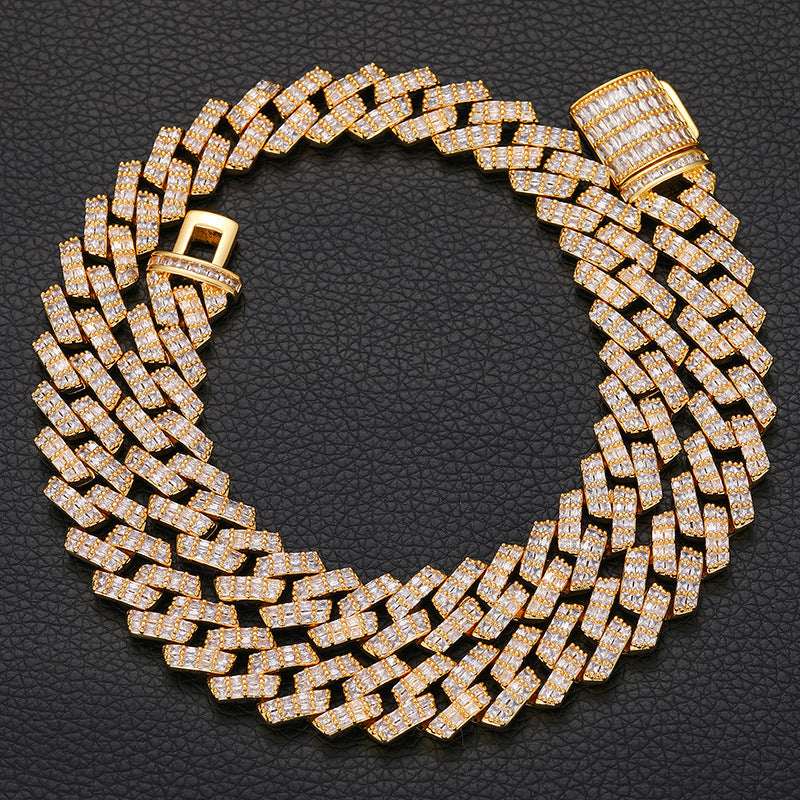 Hip Hop Square Round Zircon Mixed Inlaid 14MM Cuban Necklace For Men