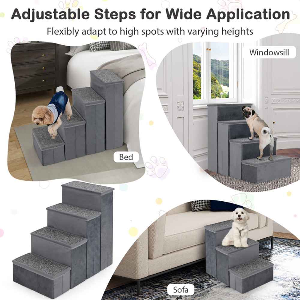 4-Step Dog Stairs Non-slip Foldable Dog Ramp With Adjustable Steps