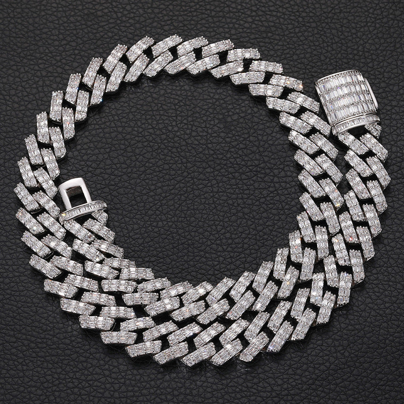Hip Hop Square Round Zircon Mixed Inlaid 14MM Cuban Necklace For Men