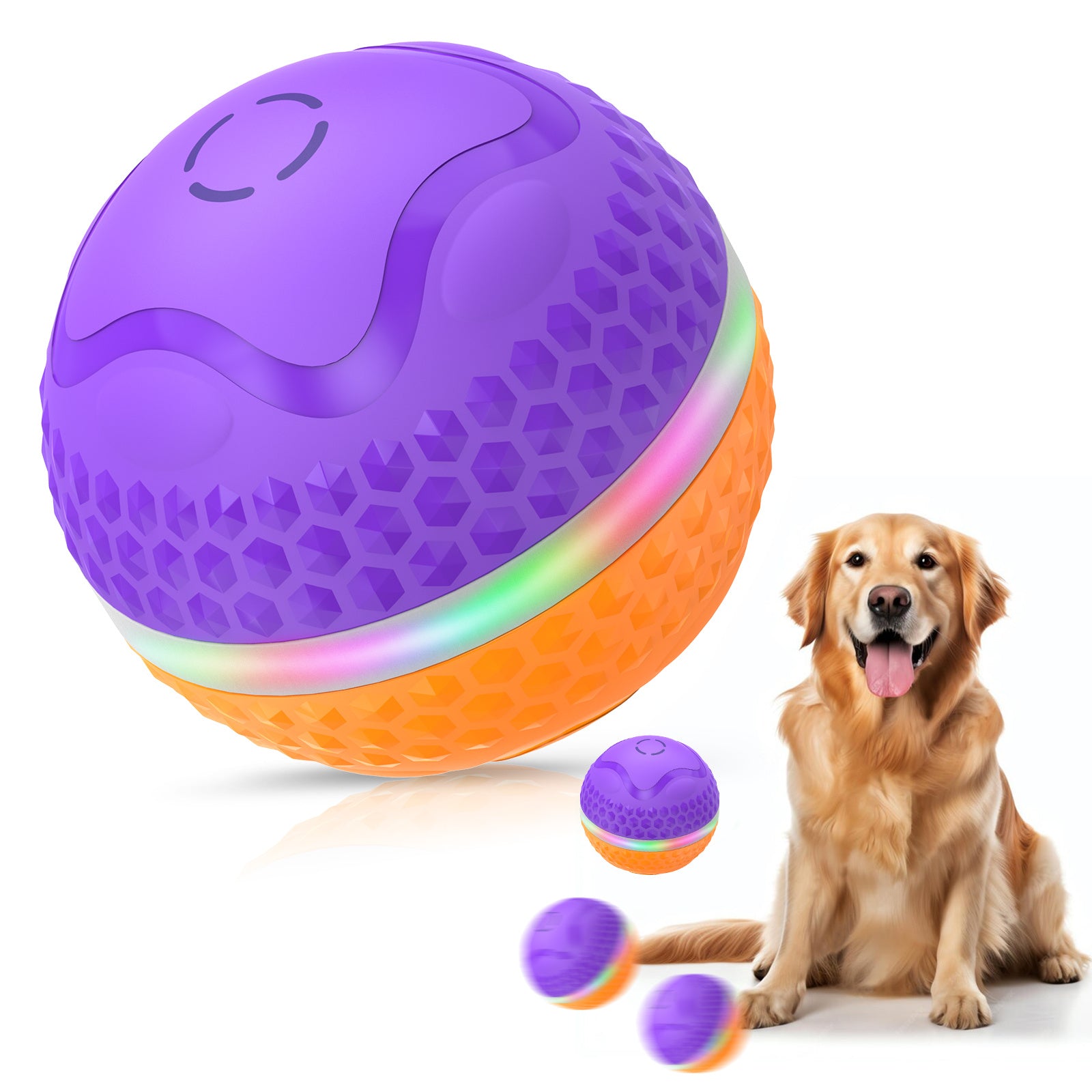 Interactive Dog Toys Ball, Automatic Rolling Toy, Lively Pet Ball For Medium ,Large Dogs To Relieve Boredom, Activated Automatic Motion Dog Balls Toy With LED Flash, USB Rechargeable Orange Purple