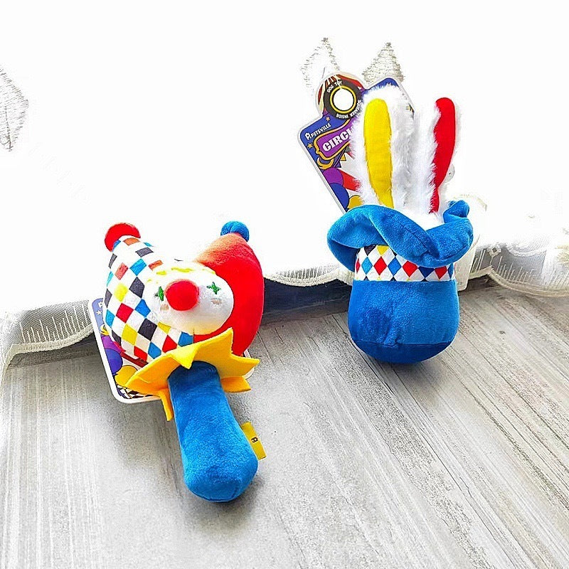 Interactive Plush Dog Toy Bundle, Clown Wobble Hammer & Bunny Squeeze Hat 2-Pack