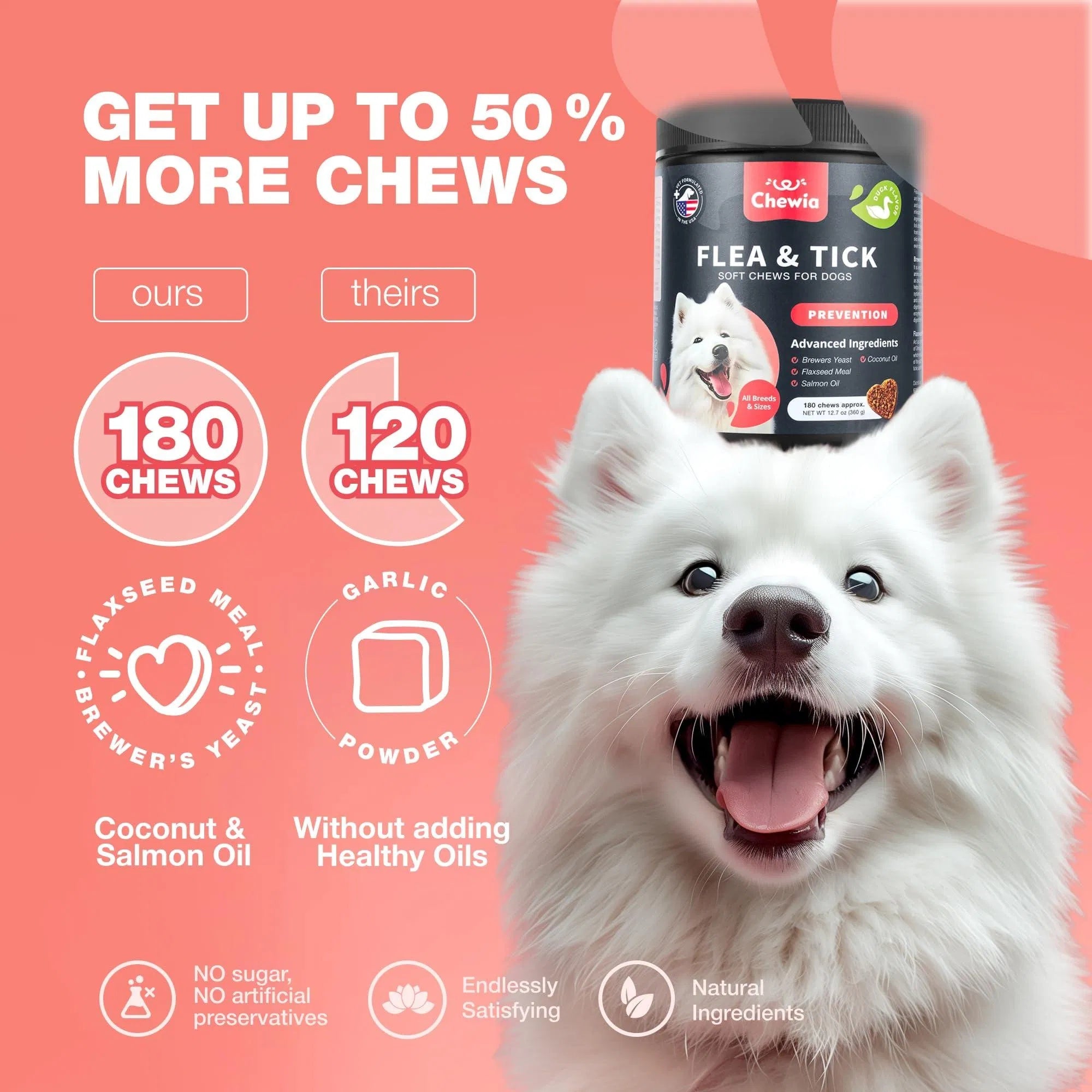 Dog Flea And Tick Treatment Chews FleaTick Prevention For Dogs Chewables Natural Dog Flea & Tick Control Soft Treats Immune Support Supplement