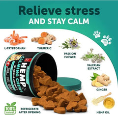 Hemp Calming Chews For Dogs Dog Anxiety Relief Treats With Hemp Oil Turmeric Valerian Ginger Health And Wellness Supplements For Dogs Hip And Joint Support 120 Treats
