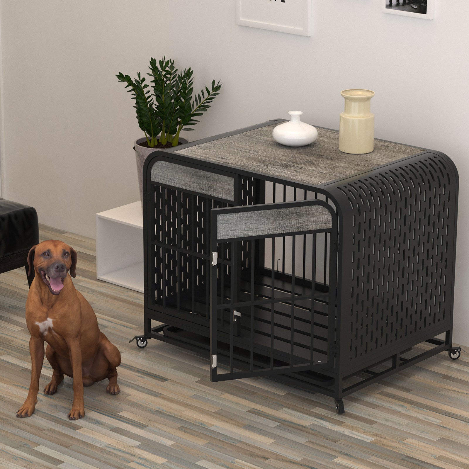 Heavy Duty Dog Crate Furniture Wooden Table 33inch Grey