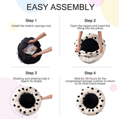 MEWOOFUN Donut Cat Bed For Indoor Cats - 23 Inch Round Washable Pet Bed With Non-Slip Bottom, Plush Fluffy Small Dog Bed For Puppies & Kittens, Black Dot