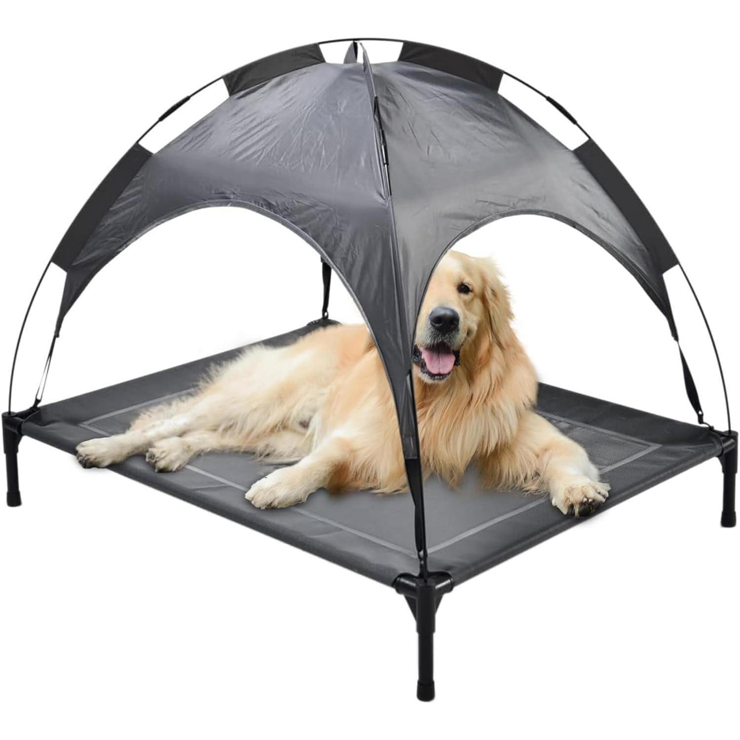 Outdoor Portable Grey Pet Dog Bed With Awning